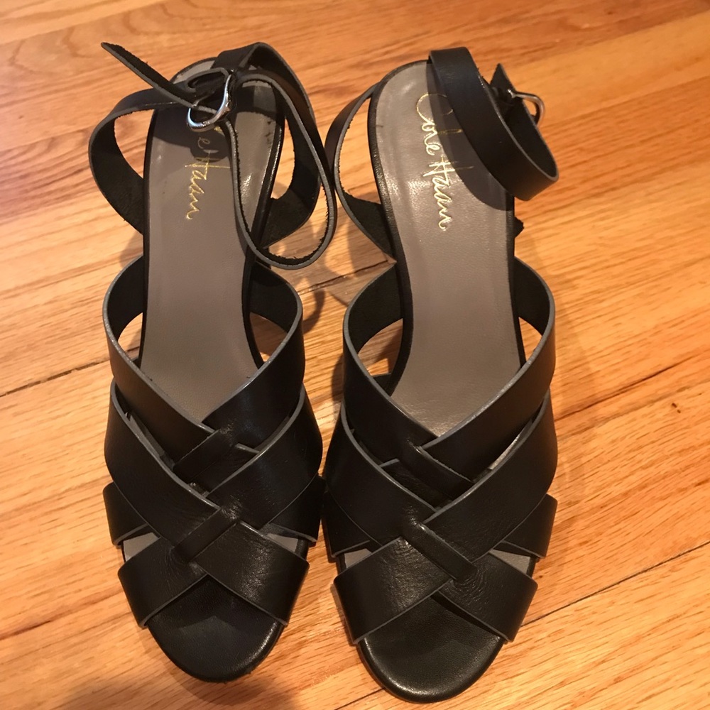 Cole Haas black leather high heel sandals